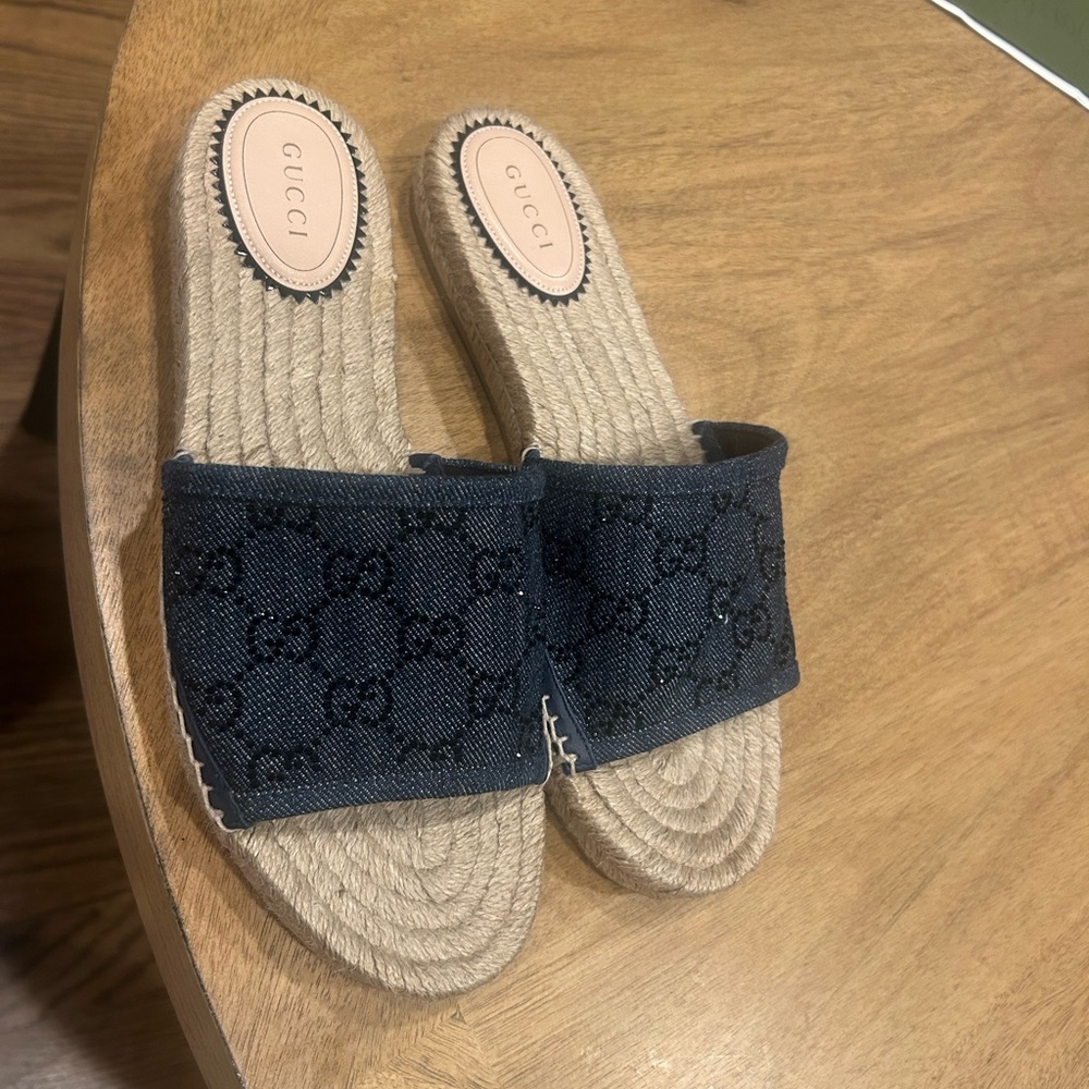 Gucci logo denim espadrille Sandal size 39.5 (pilar GG) - Picture 2 of 7
